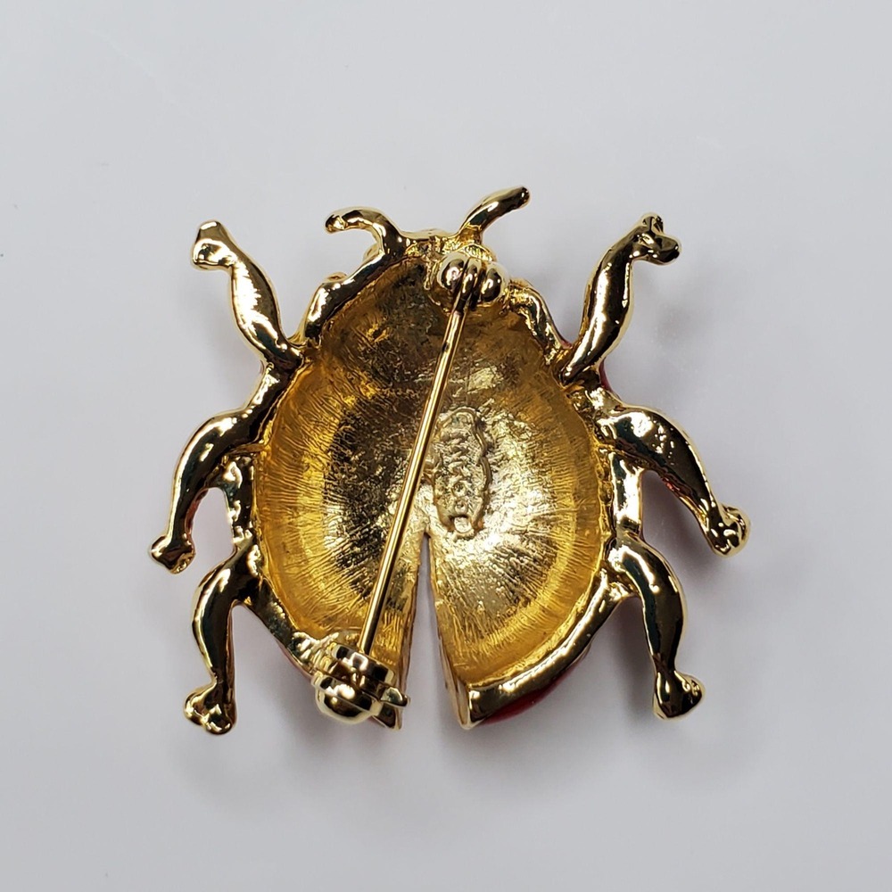 VTG Giovanni Ladybug Brooch Pin Gold-Tone Red & Black Enamel 1.25 Inches - Picture 11 of 12